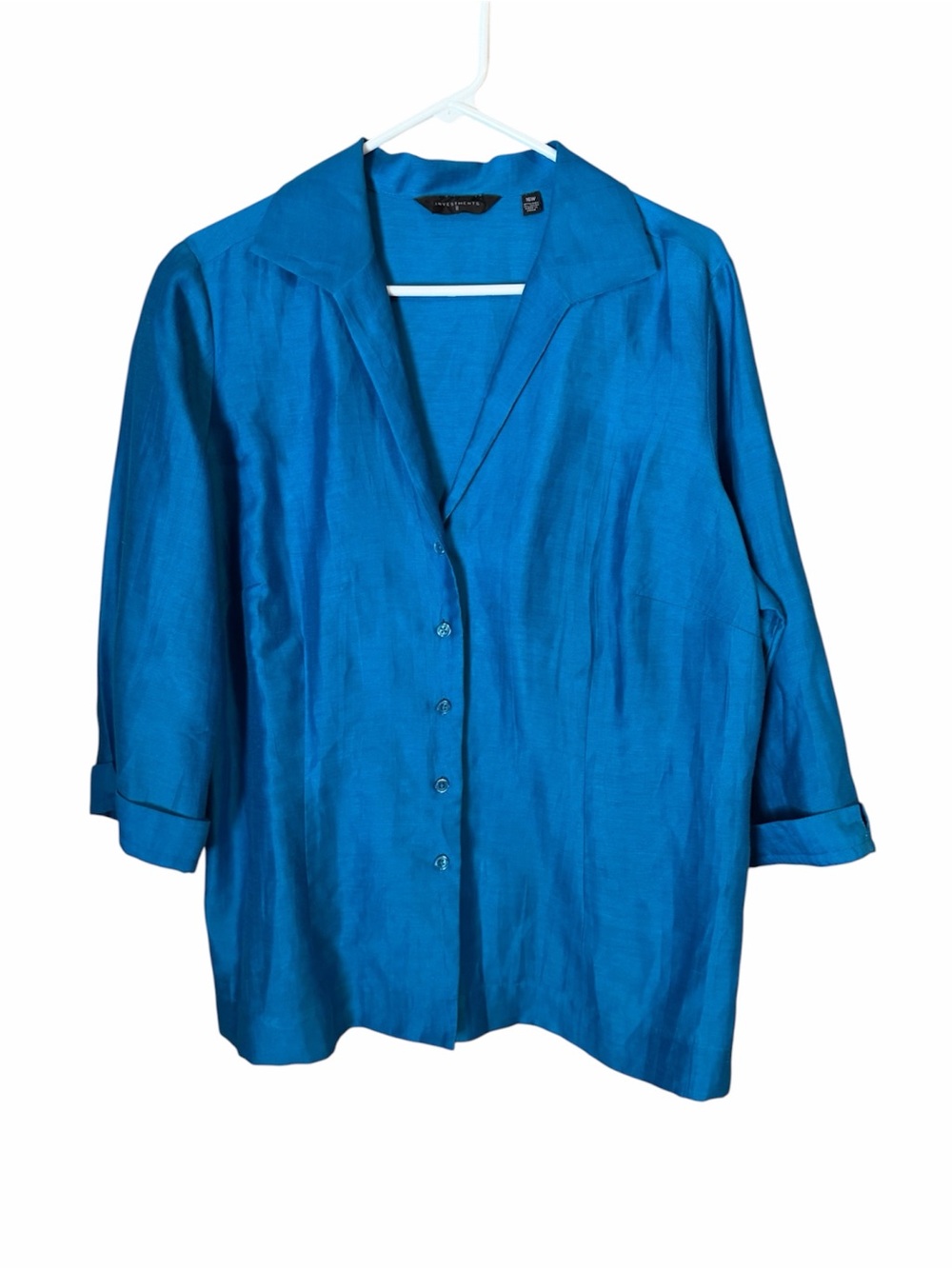 Investments Linen Nylon Top Blouse V Neck Button Down